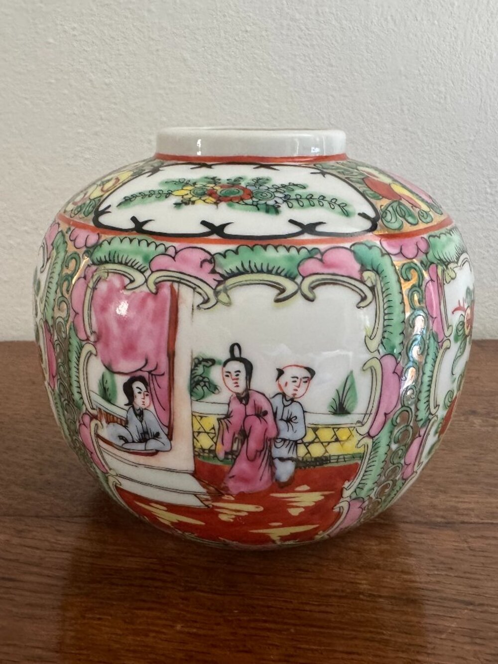 Vintage Chinese Famille Rose Medallion Ginger Jar (without Lid)